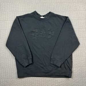GAP Crewneck Sweatshirt Women's Large Black Boxy Fit Y2K Embroidered Spell Out